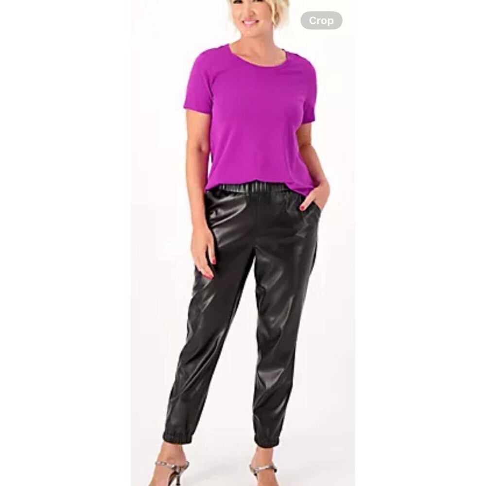 LOGO by Lori Goldstein Faux Leather Joggers Black Size 14